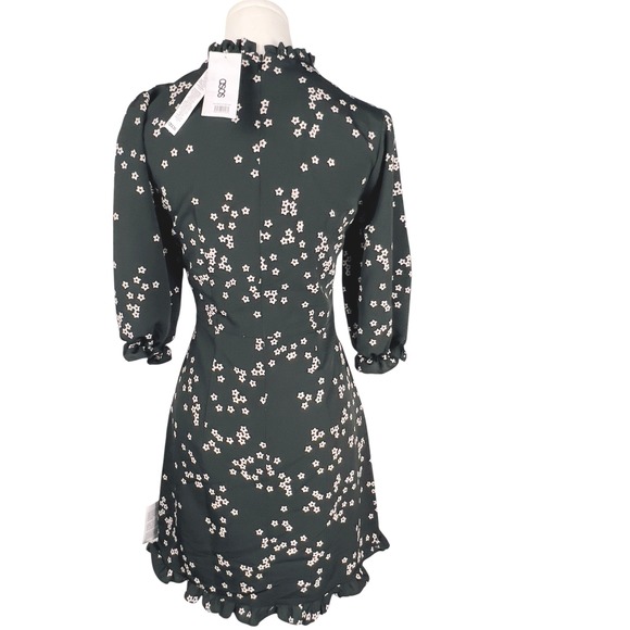 ASOS Design Mini Dress Star Print Ladder Ruffle Trim 1/2 Sleeve Mock Neck Size 2 - Picture 2 of 11